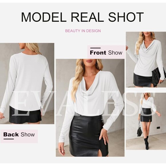 Women's Polyester Cowl Neck Top Loose Fit Long Sleeve Fall Casual Office - Picture 6 of 6